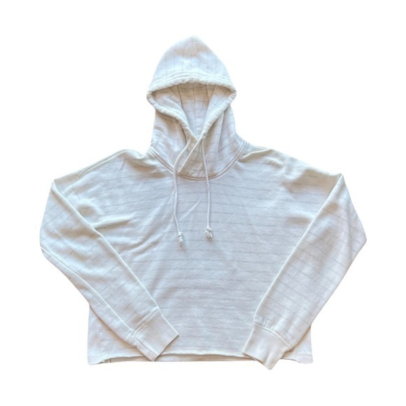 Abercrombie & Fitch Women’s White Grey Striped Cropped Fit Pullover Hoodie - Picture 1 of 11